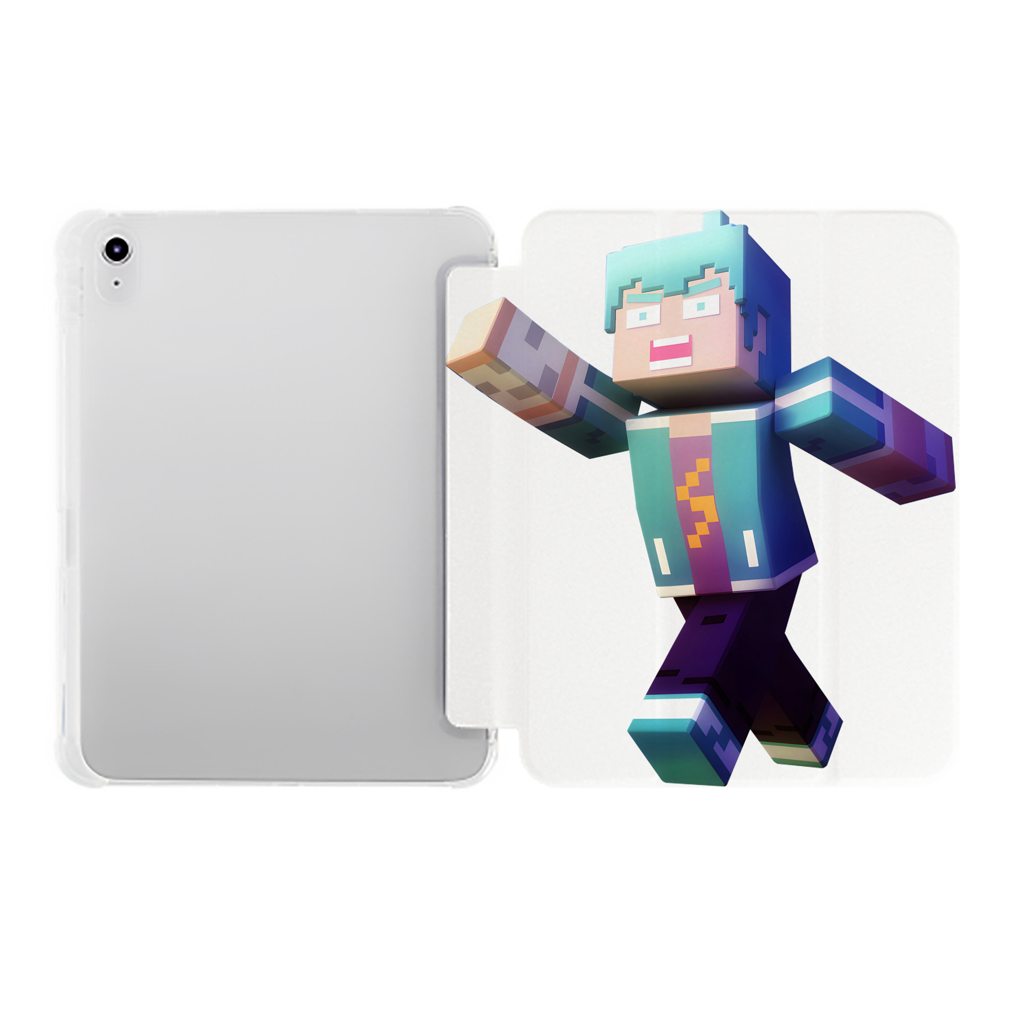 （画像用） マインクラフト ブロックの世界 Minecraft MC Block world IPad ケース ペン収納付き 三つ折りスタンド PUレザー×シリコン 対応機種9.5/10.5/10.9インチ
